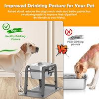 1.2 Gallon Elevated Large Dog Water Bowl with Mat - Grey-1.85 gal & mat / Height: 11.4-16.7" - image 2