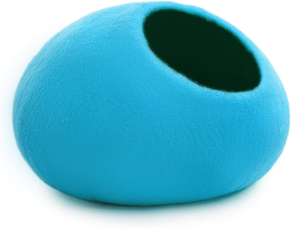 Woolygon Felt Cat Cave Bed, Merino Wool, Handcrafted – Essentials for Cats - Blue Plain - image 4
