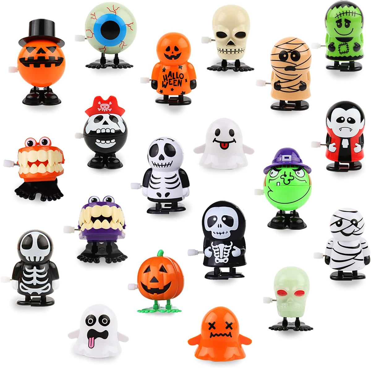 KIMOBER 20 assorted Halloween wind-up clockwork toys including skeletons, ghosts, mummies and eyeballs