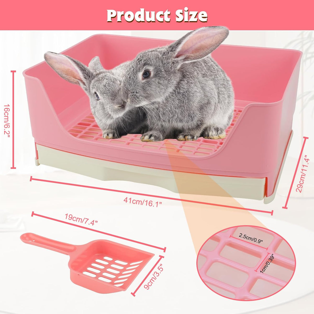 Large Rabbit Litter Box, Bunny Litter Box with Drawer - Pink - image 2