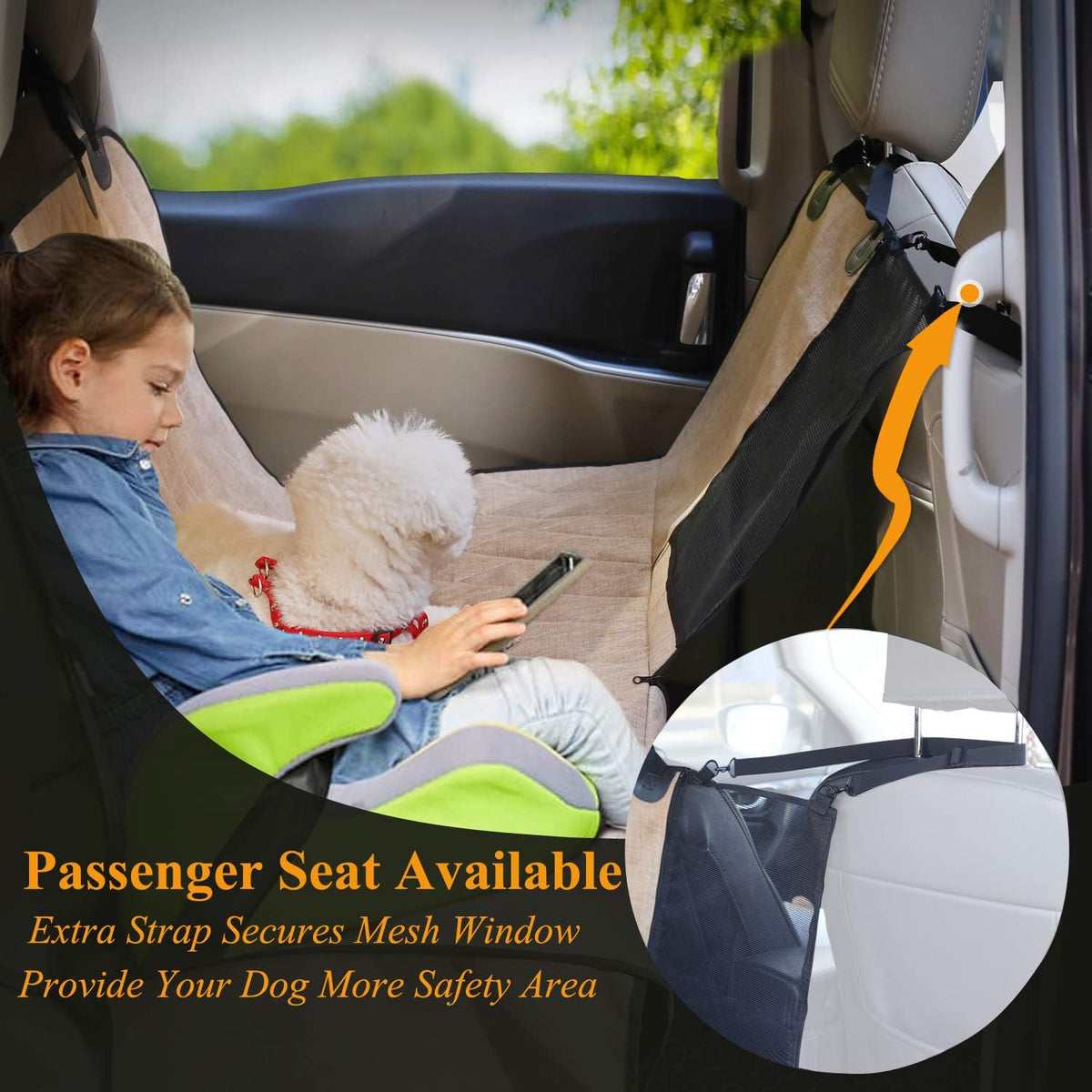 VIVAGLORY Dog Seat Cover Dog Hammock, Standard - Large (width 56") / Heather Khaki - image 2