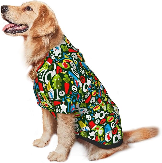 Christmas Green Monster Hoodie,Christmas Cosplay Dog Clothes with Pocket and Hat Winter Clothes Sweaters X-Large