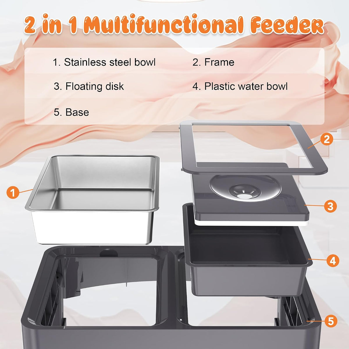 3-in-1 Elevated Dog Bowls with 4 Height Adjustable Raised Stand – Essentials for Dogs - Grey / 2-in-1 Dog Bowls Set - image 4