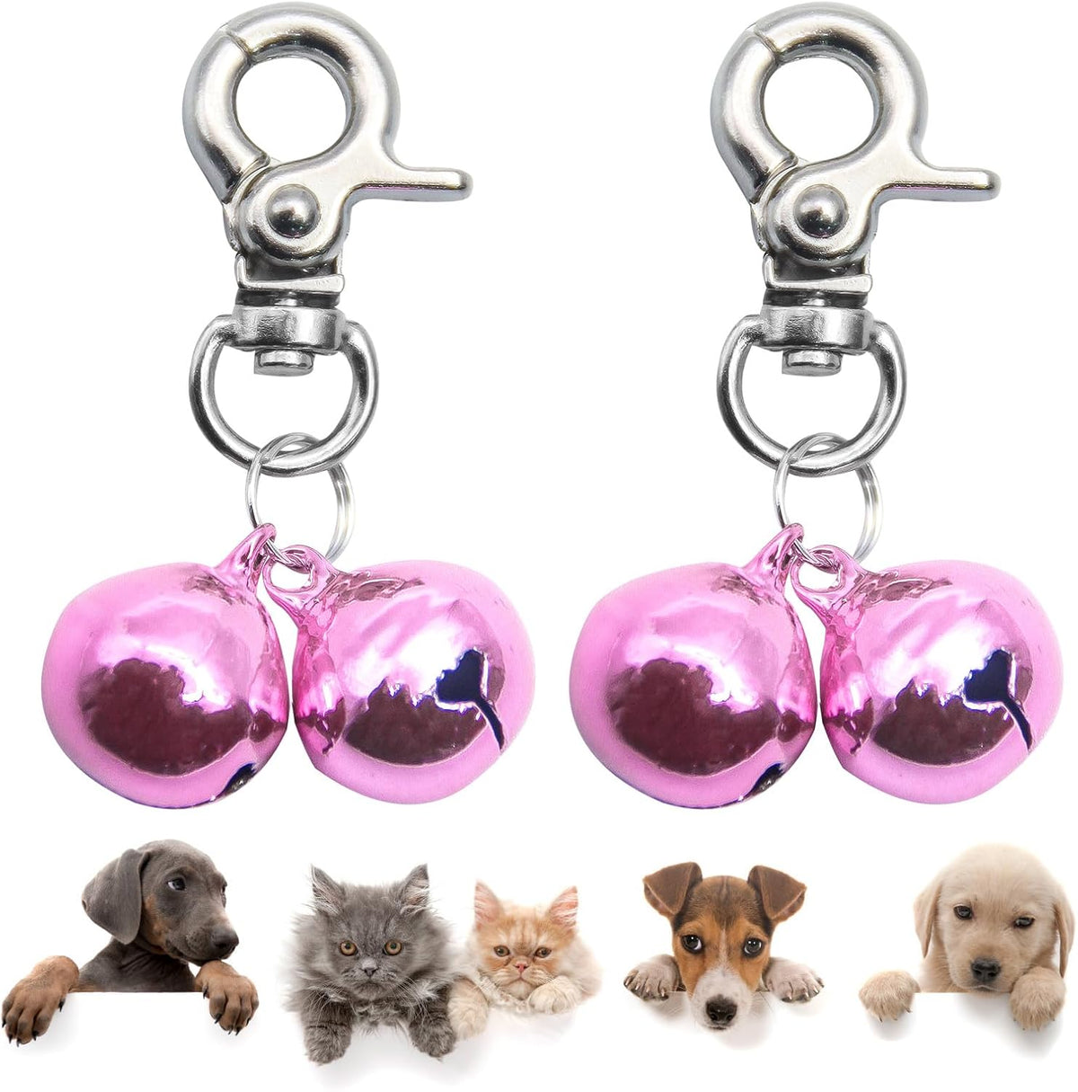 Bells for Dog Collars - 2 Pack Pet Hanging Ring Bell Accessories for Dog & Cat, Pet Pendant Collar - Pink & Pink - Gloss / Small