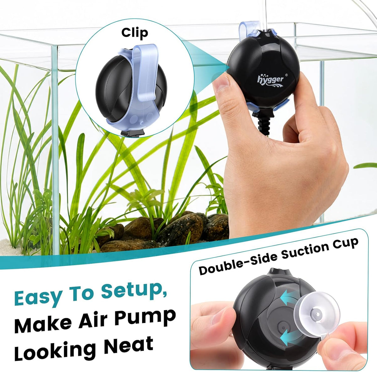 hygger Quiet Mini Air Pump for Aquarium 1.5 Watt Oxygen Fish Air Pump - Black - image 4