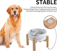 Black Elevated/Raised Dog Bowl Ceramic with Wood Stand for Medium - Marble Grey / 8 Inch - image 2