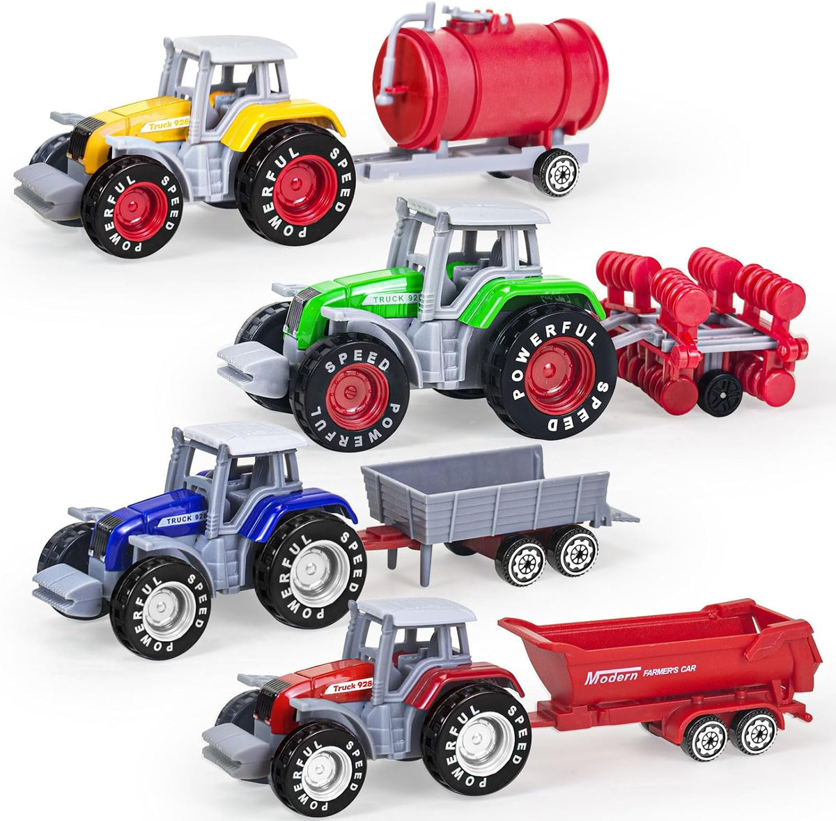 Tcvents 6-piece set of yellow diecast mini construction trucks including excavator and dump truck - view 3