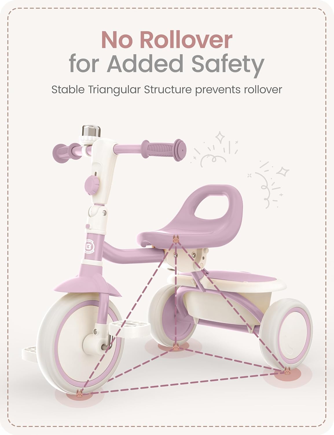 besrey Toddler Tricycle with Bell - Light Purple - image 3