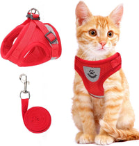 Cat Vest Harness and Leash Set - Red / Medium (Chest: 14"-15")