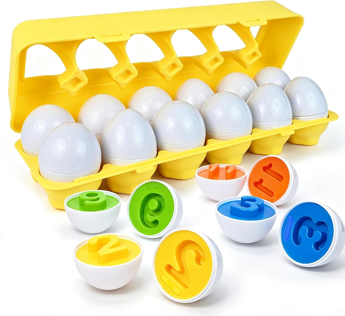 Tinabless Matching Eggs Toys 12 pcs Set Color & Shape Recognition - Yellow - Number Matching