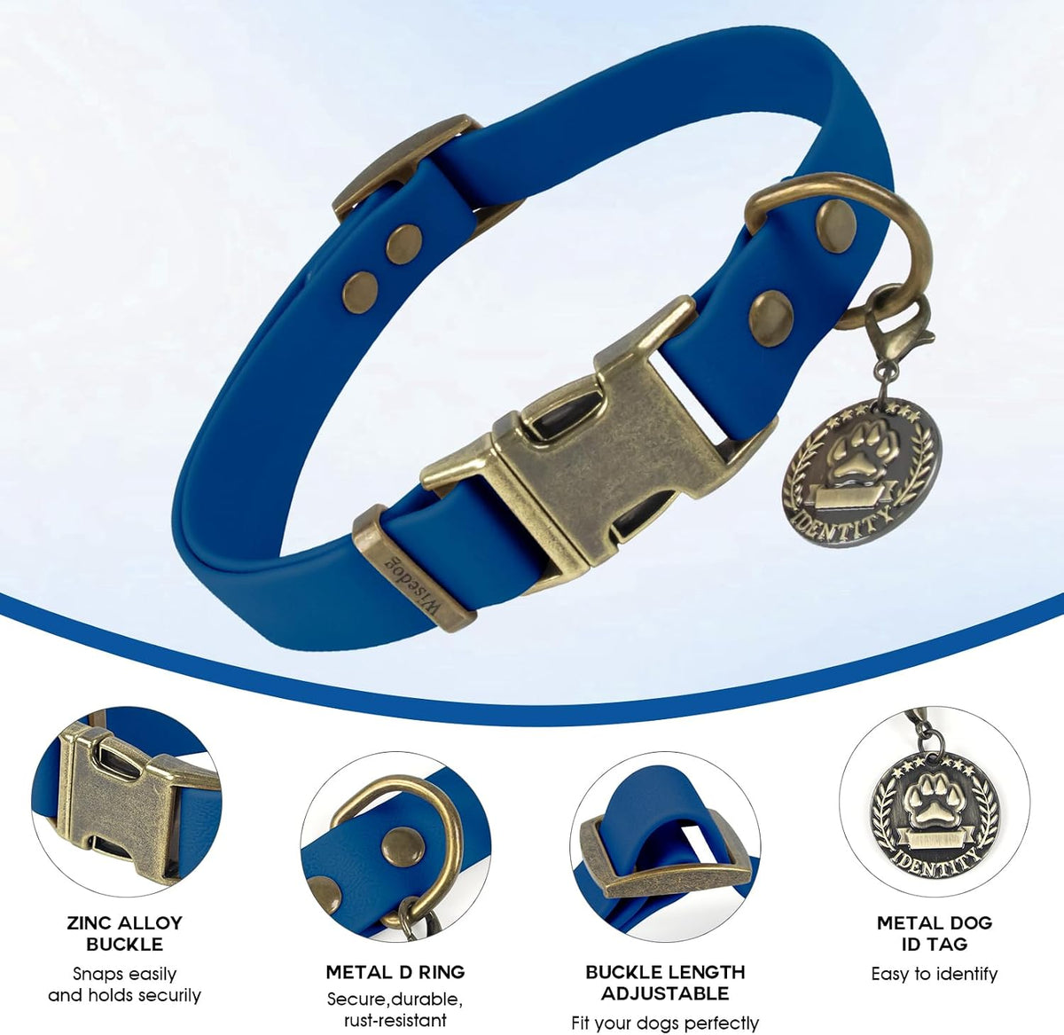 Wisedog Rubber Dog Collar with Quick Release, XS 8.5"-12" - Blue / L(Collar:14"-22") - image 2