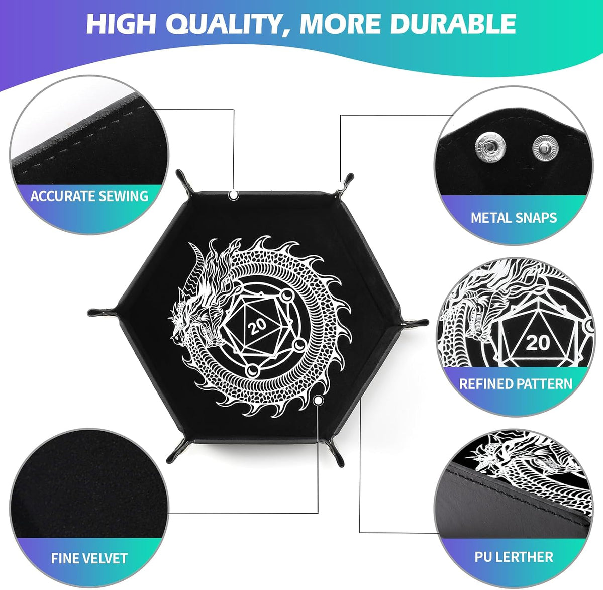 Grajar 2 Pcs Portable Folding Dice Rolling Tray Set for RPG DND Table - Dragon and Phoenix - image 3
