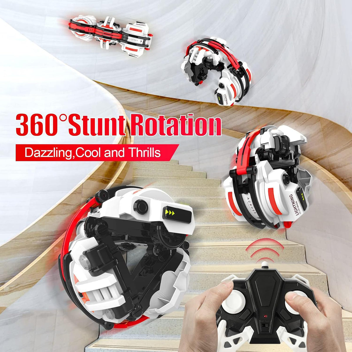 BAZADER 360° Stunt Remote Control Car with LED Lights – Fun for Kids & Family - Red - image 2