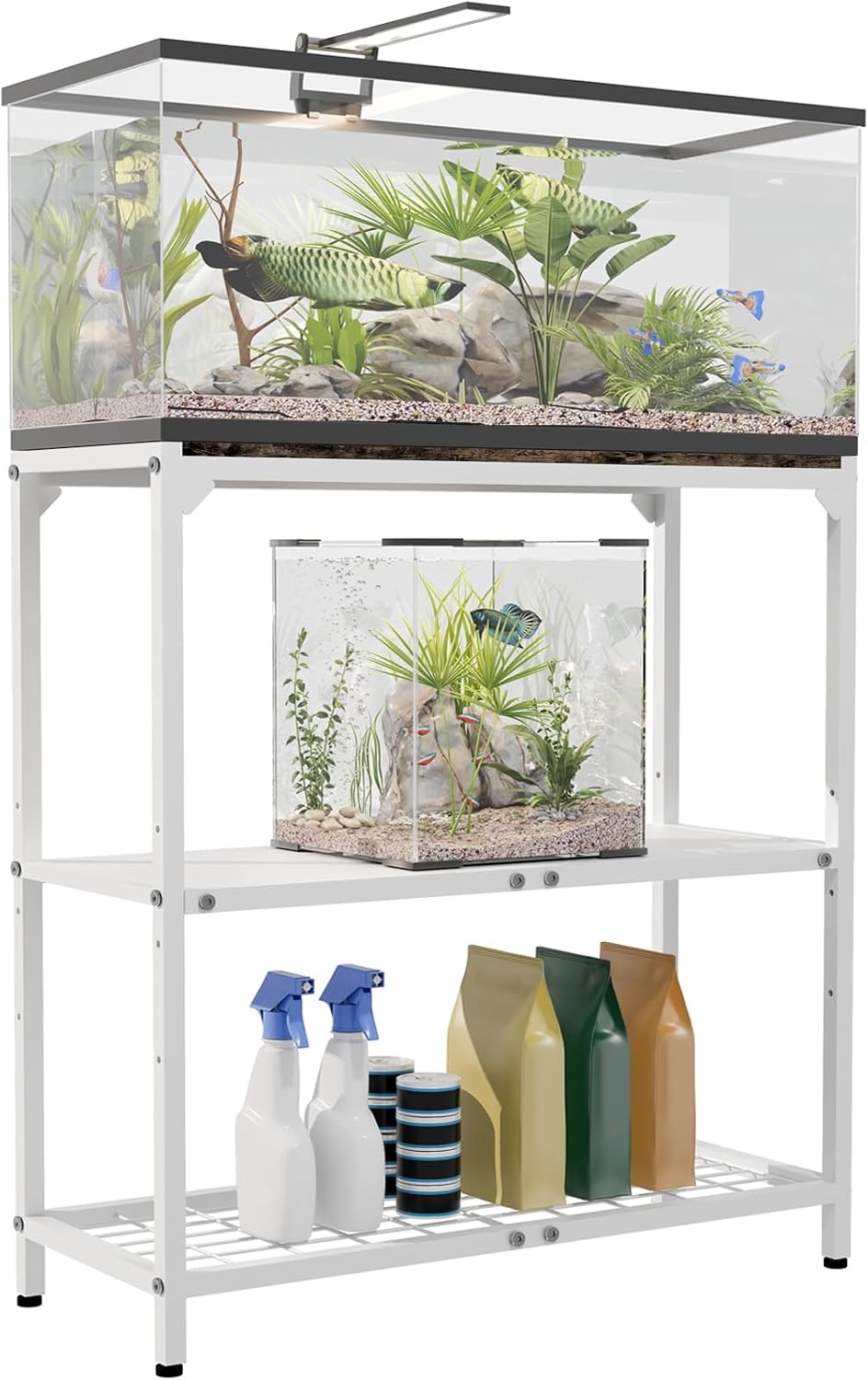 20-30 Gallon Aquarium Stand with 3-Tier Adjustable Storage Shelf – Essentials for Fish - 30 Gal White