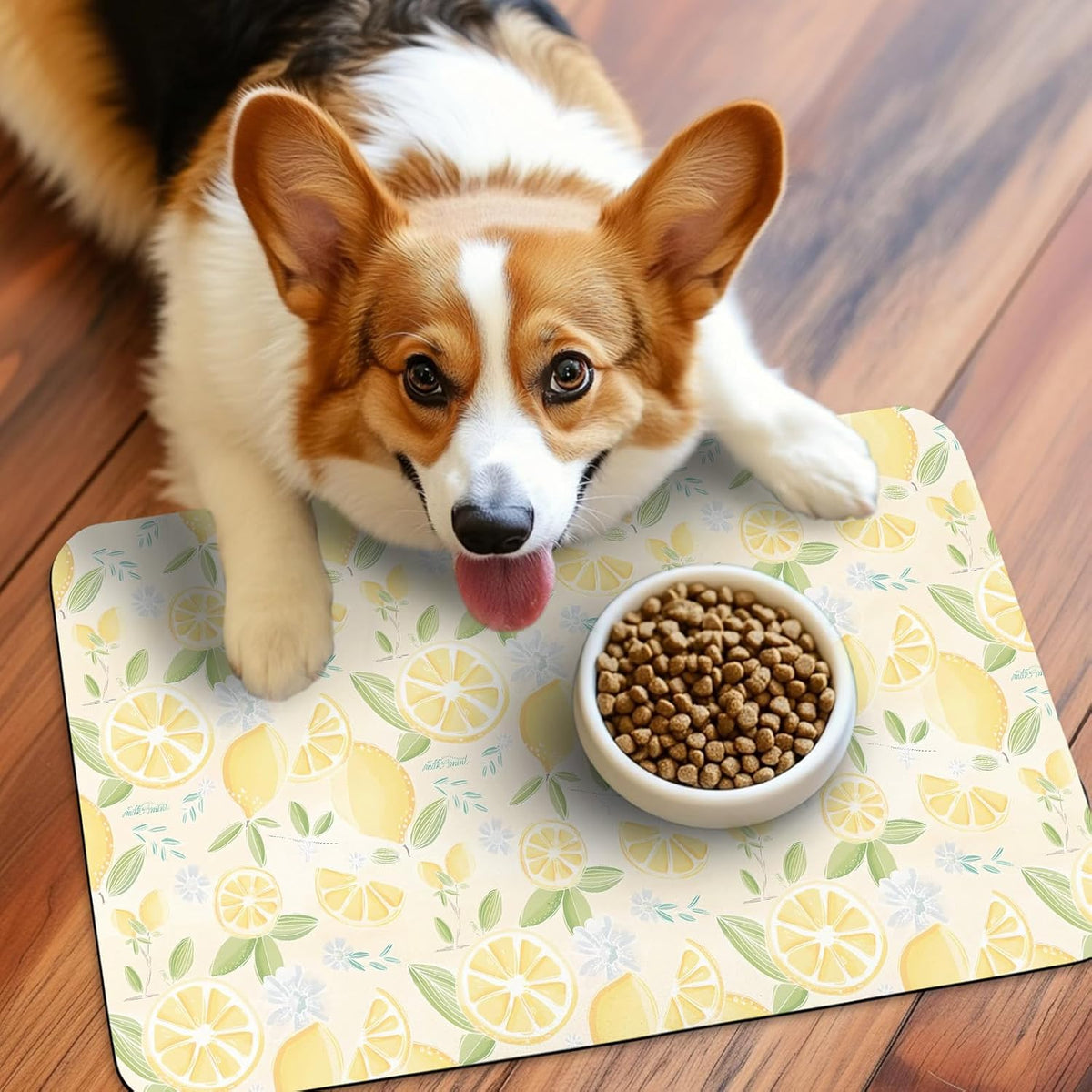 Patterned Cat & Dog Bowl Mat for Food and Water - Small (12" x 20") / Yellow-lemon - image 2