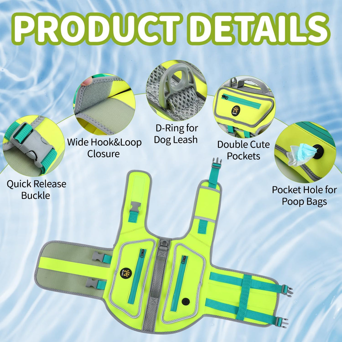 Dog Life Jacket, Good Visibility Pet Swimming Vest for Boating L – Essentials for Dogs - Green / Large - image 4