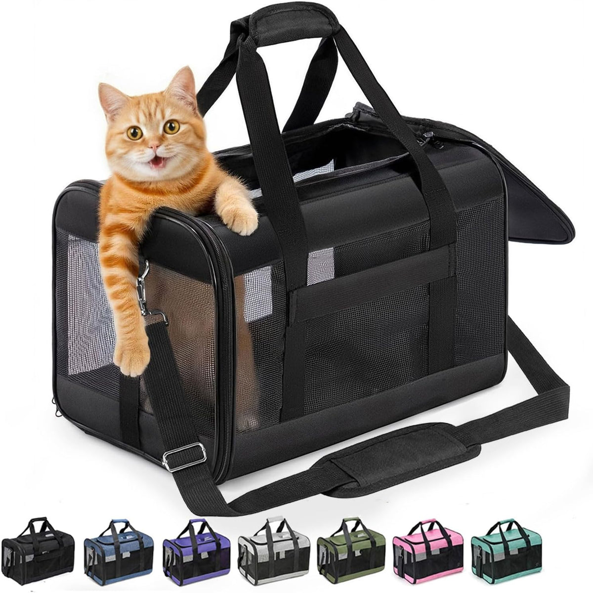 Conlun Cat Carrier Soft-Sided Pets Travel Carriers up to 15 Lbs - Black / 17.0"L x 11.0"W x 11.0"H