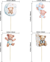 Gyufise 36Pcs Baby Shower Bear Cupcake Toppers Moon Baby Bear Baby - Blue - image 2