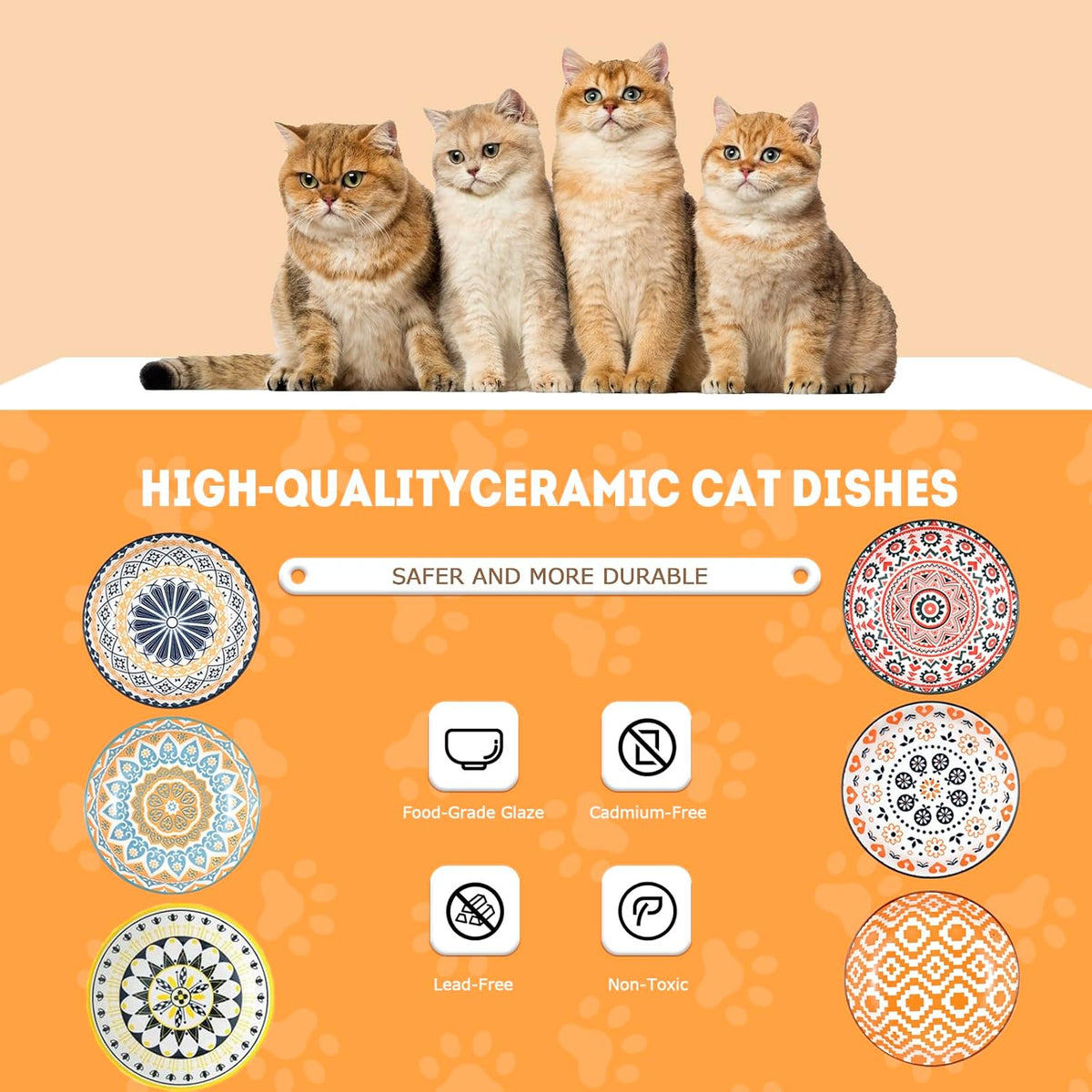 Cat Food Bowl, Kitten Bowls Set - Boho–6 Pack - image 4