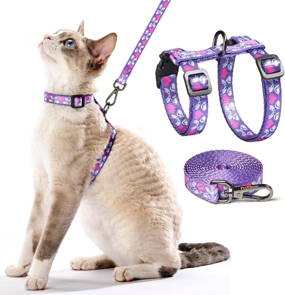 Adjustable Cat Harness and Leash Set Escape Proof – Essentials for Cats - Purple Rabbit in Wonderland, Adjustable