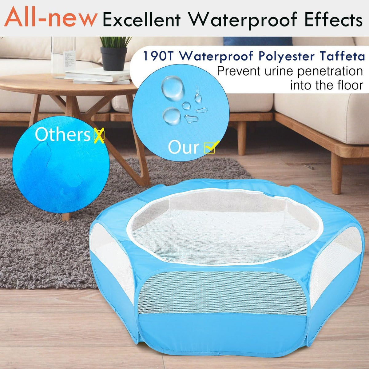 Pawaboo Small Animal Playpen, Waterproof Portable Pet Cage Tent - C-Light Blue / 1 - image 4