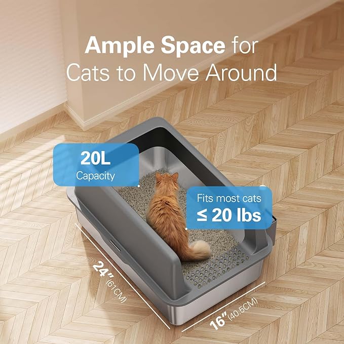 Zarler Stainless Steel Litter Box with Lid, Extra Large Cat Litter Boxes, XL Large Metal Litter Box for Big Cats with High Sided, Black (Non-Sticky, Easy to Clean, Anti-Urine Leakage)