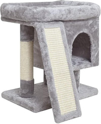 SYANDLVY Small Cat Tree for Indoor Cats, Cat Tower with Scratching Post, Modern Activity House for Large Cats, Condo with Board, Kittens Cave (Light Grey)