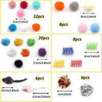 60 Pack Cat Toys - Assorted Kitten, Mouse, Crinkle & Pom Pom Balls