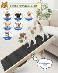 Adjustable Dog Ramp, Wooden Folding Portable Pet Ramp,Rated for 30 LBS, 32.6" Long and Adjustable from 10" to 19" with Non-Slip Traction Mat, Dog Step for Bed, Couch,Car (Grey)