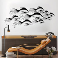 School of Fish Metal Wall Art, Metal Fish Wall Decor, Sea Life Wall Art, Large Nautical Wall Hanging, Modern Beach House Wall Decor, Ocean Themed Artwork for Bathroom (Gold, 41"x18" | 105x45cm)