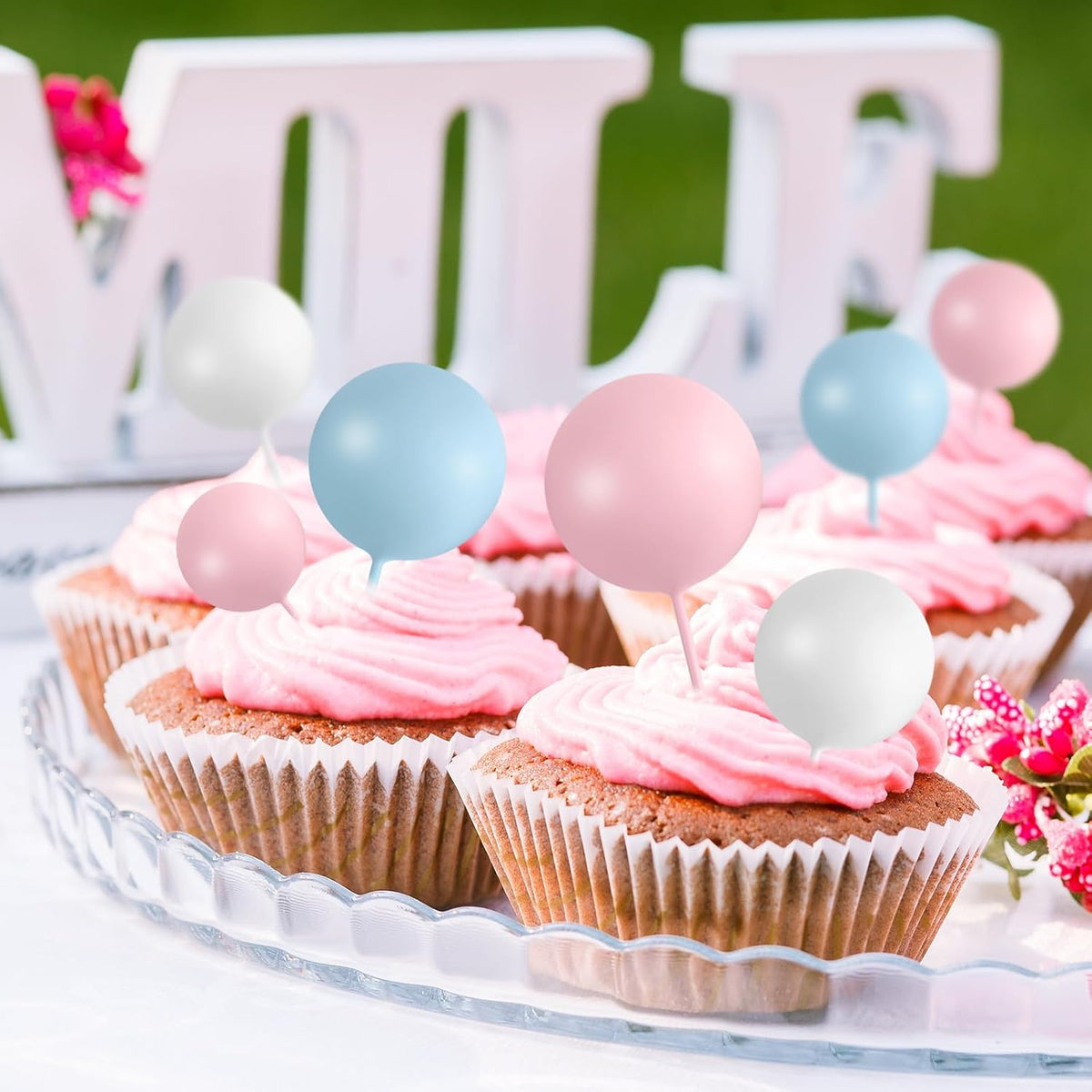 75 Pieces Cake Balls Topper Decorations Foam Cupcake Topper Mini - Blue,pink,gold - image 4