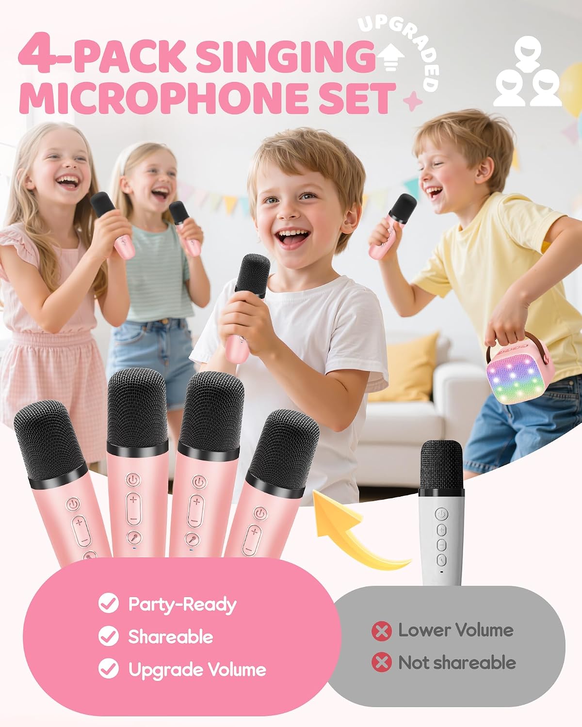 YLL Karaoke Machine for Kids - Pink-4 Mics - image 4