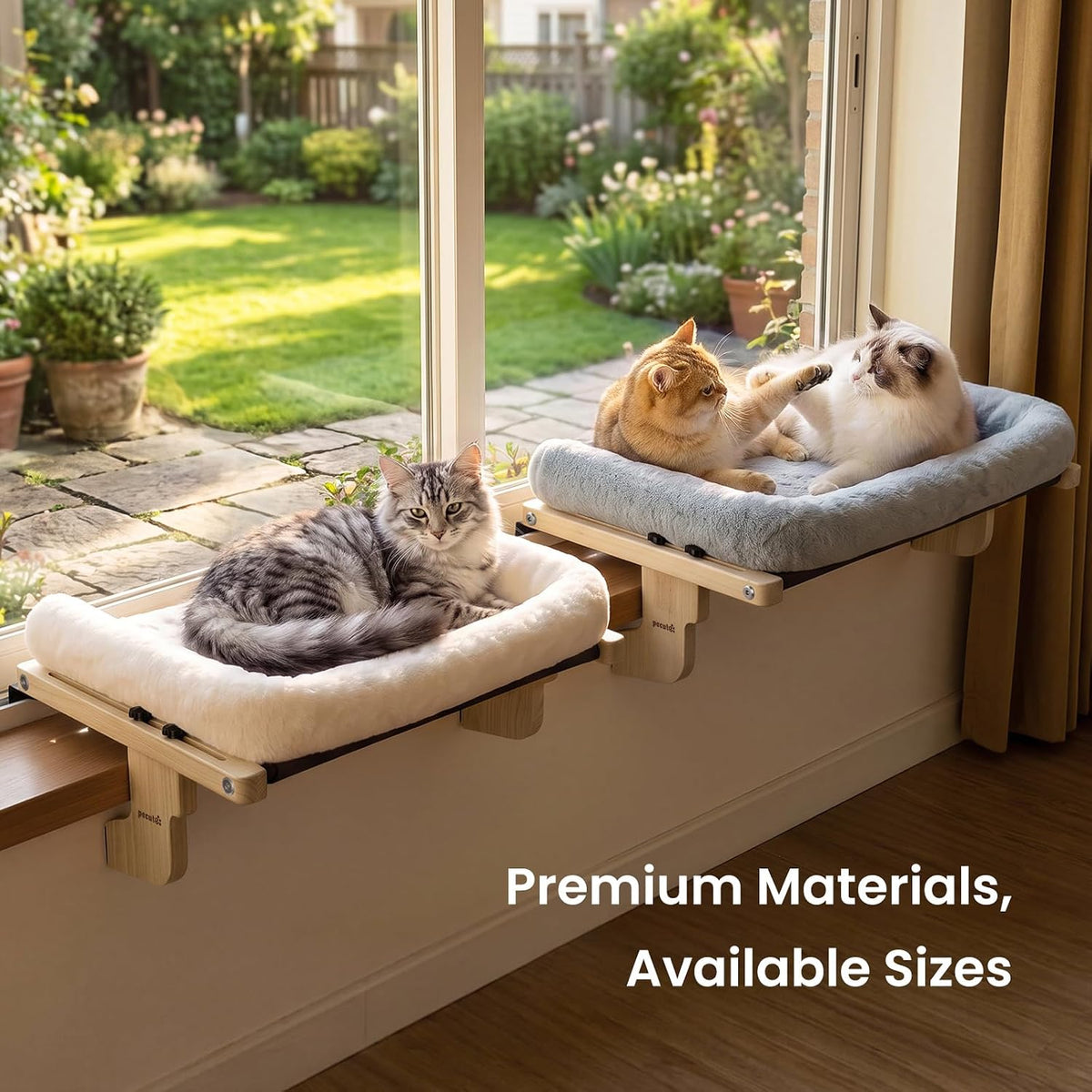 Pecute Cat Windowsill Perch, Cloud-Soft Cat Bed with Wood Frame - White / 24.8" x 14.9" - image 4