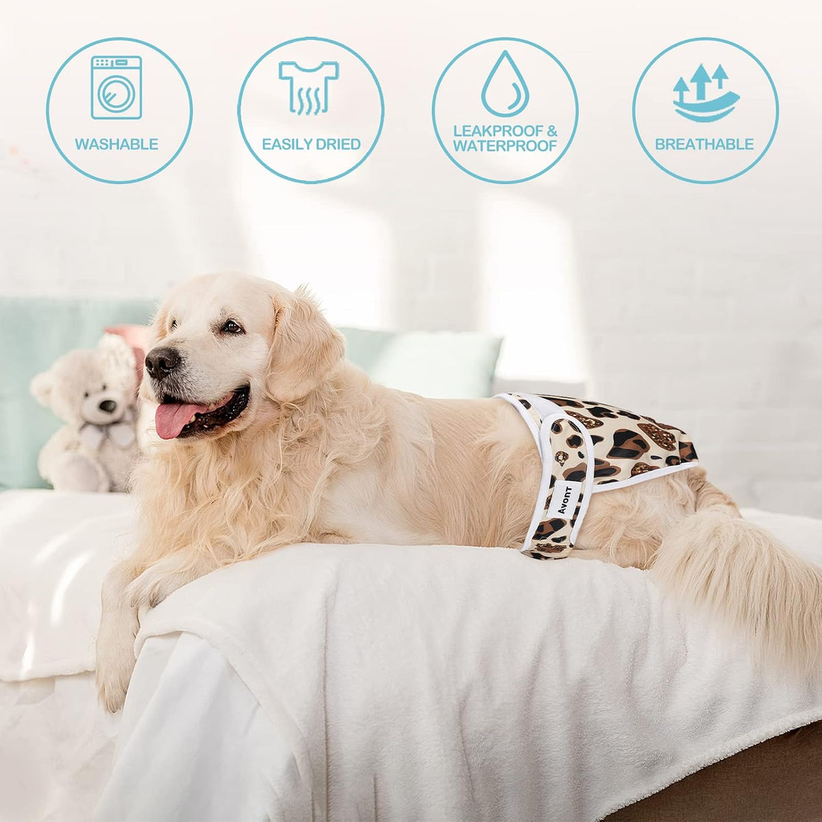 Avont 3 Pack Reusable Dog Diapers - Leopard Print / M - image 2