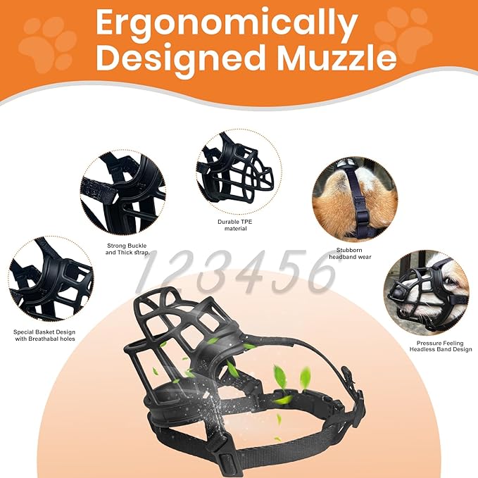 Dog Muzzle – Lightweight Breathable Basket Muzzle, Anti-Biting & Chewing, Adjustable Fit for Small, Medium & Large Dogs(Size 3)