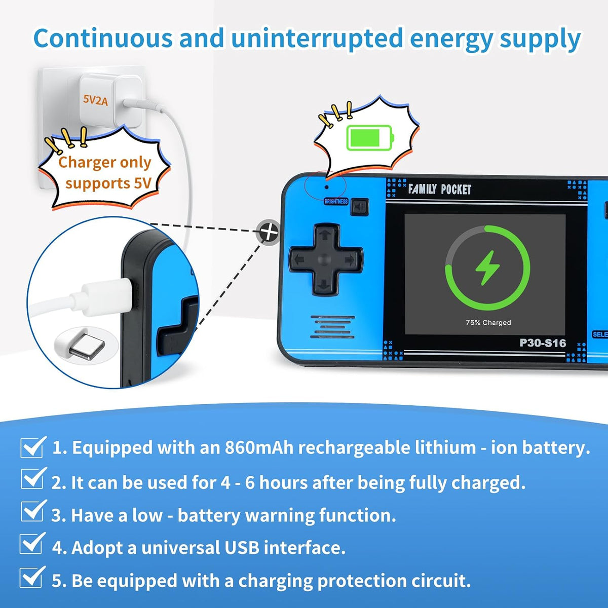 Handheld Game for Kids -Preloaded 220 Retro Video Games - Black+blue - image 3