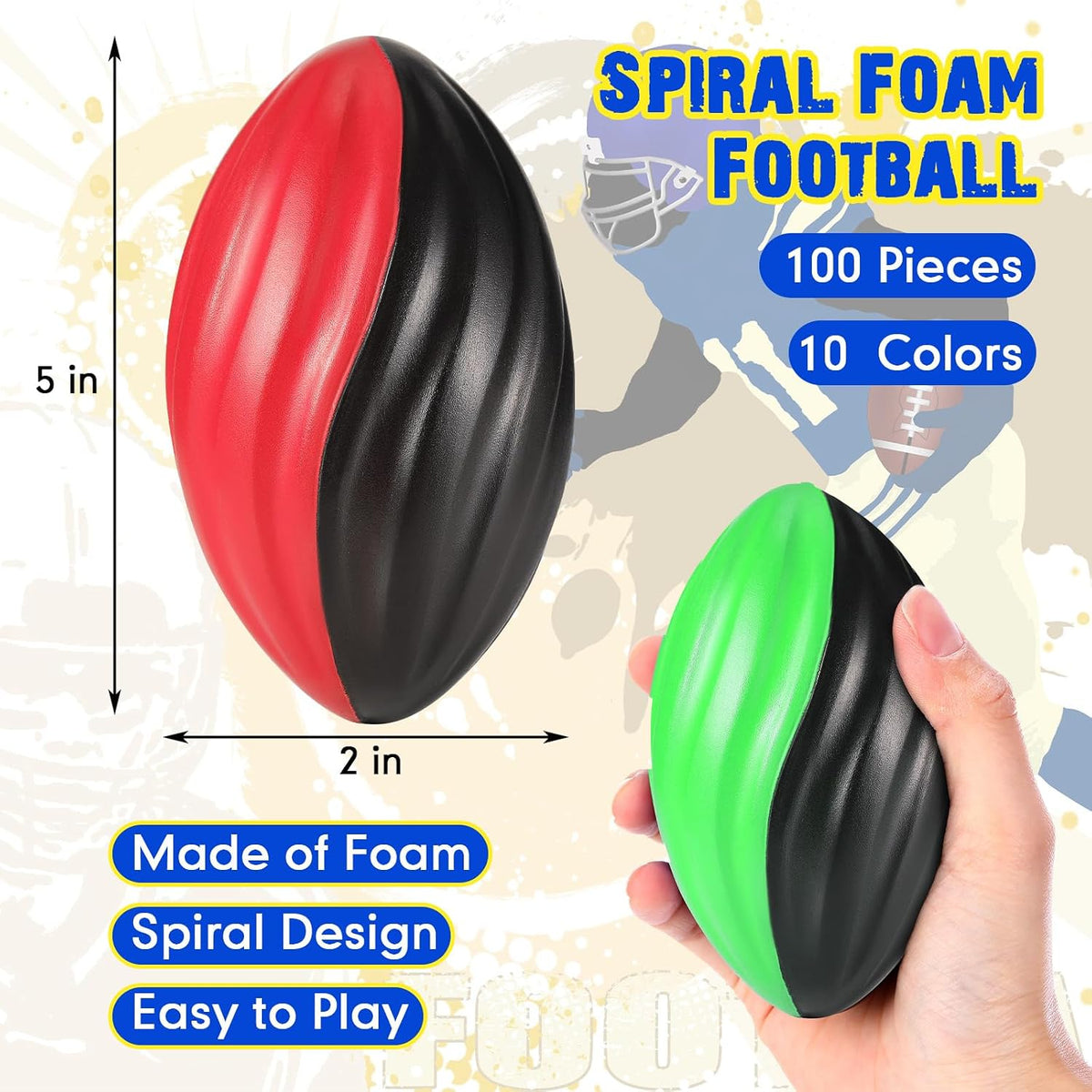 Jerify mini foam footballs for kids, 12 soft 5 inch spiral balls in 6 two-tone colors - view 20