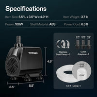 VIVOSUN 660GPH Submersible Fountain Water Pump for Pond - 8"×6"-1050 - image 2