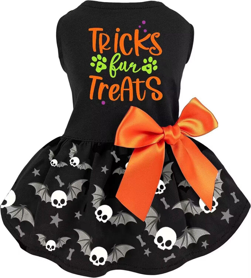 Halloween Dog Dress, Holiday Cat Cotton Outfits Skull Skirt for Small Boys and Girls Puppies Pets - Black Skull / X-Large