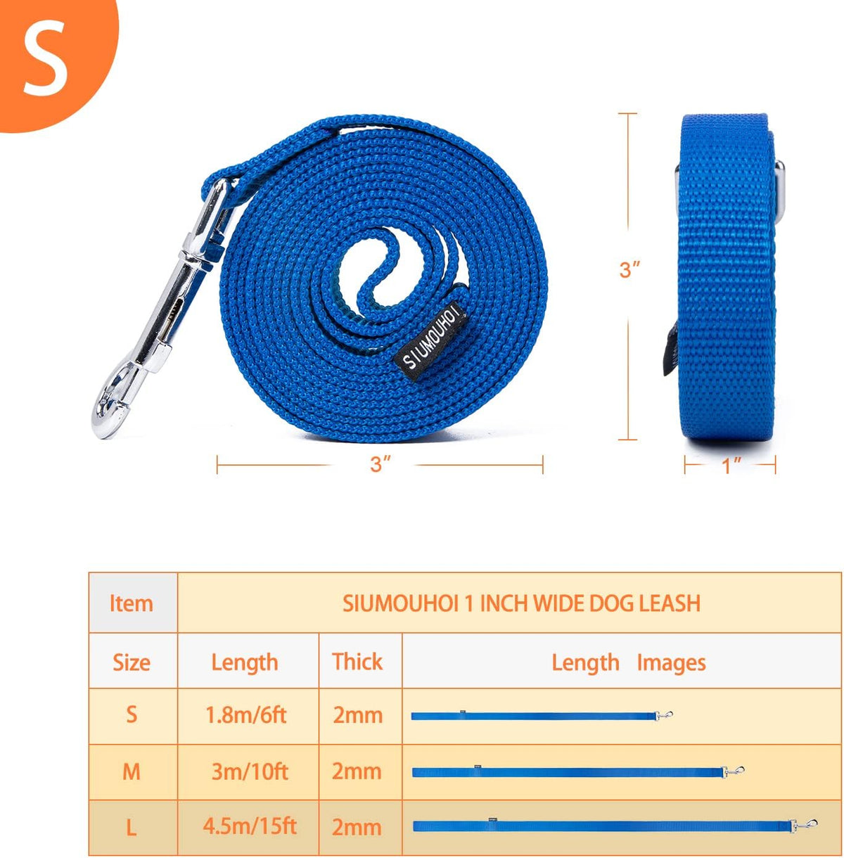 Strong Durable Nylon 10ft Long Dog Training Leash, Traction Rope - Blue / 6 Feet - image 2