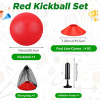 Hiboom kickball set with four 10 inch red balls, rubber bases and air pump - view 23
