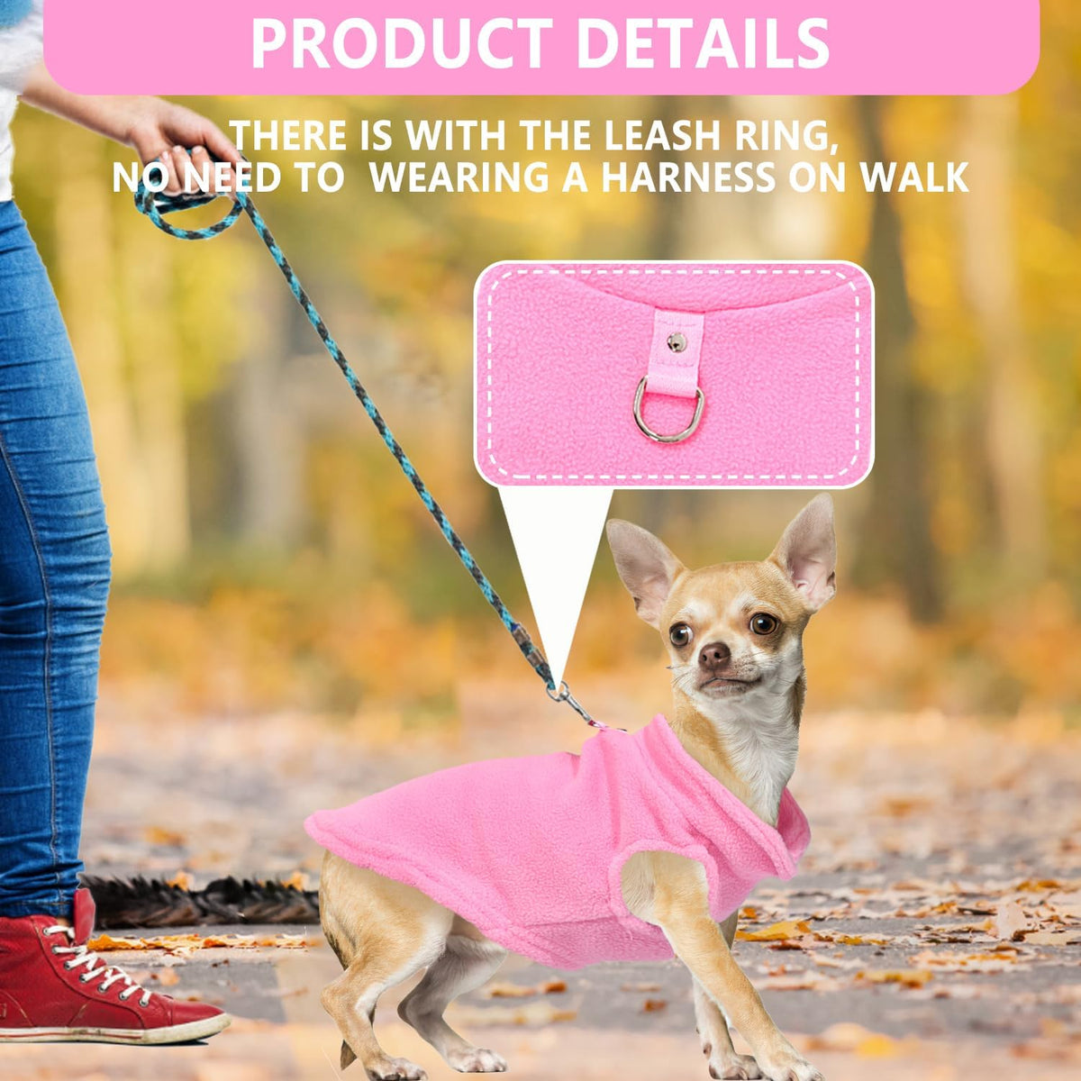 2 Pieces Fleece Dog Sweater Vest Winter Warm Dog Clothes for Small - pink,light pink / Medium(7-10lbs) - image 4