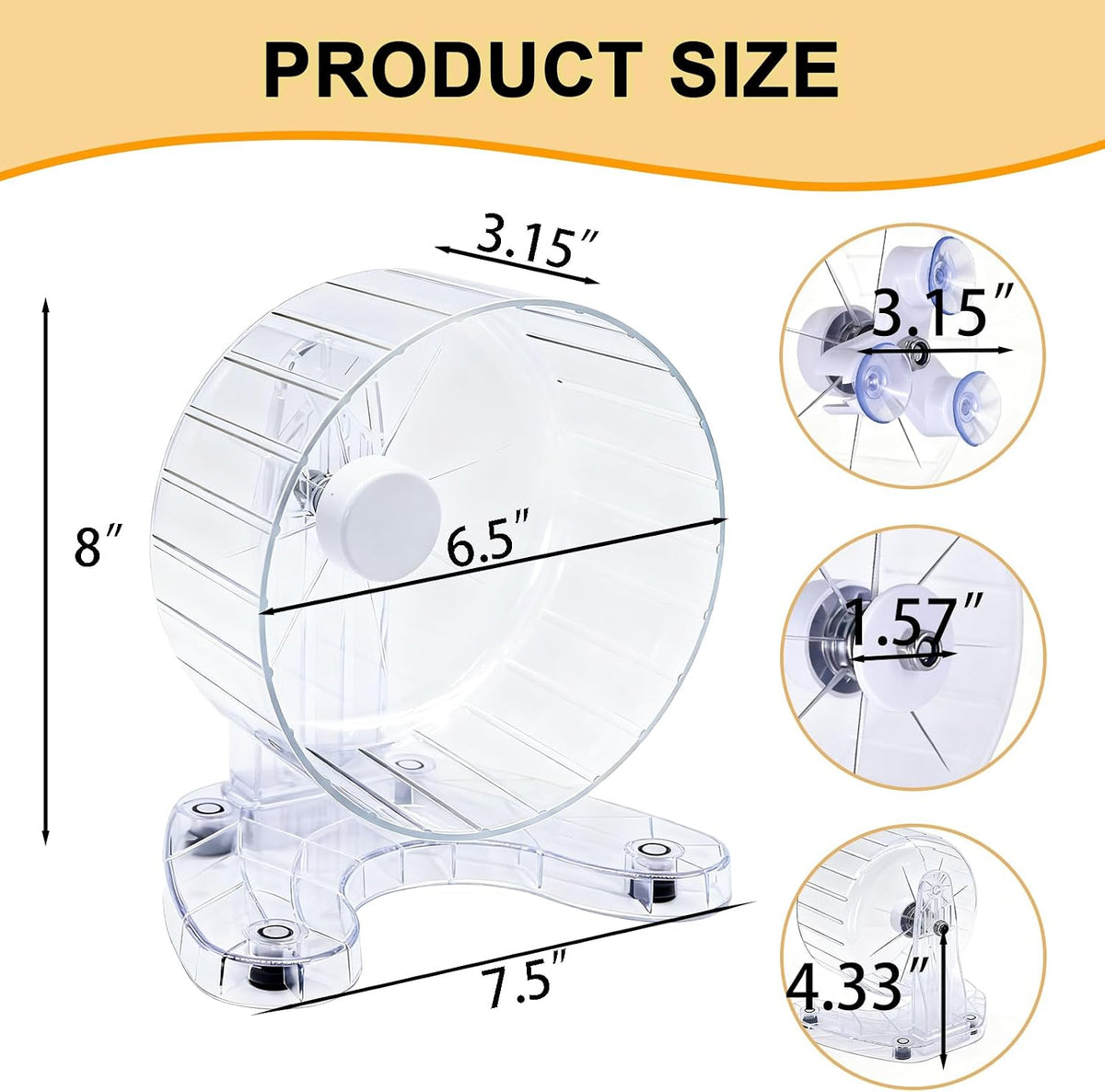 Hamster Wheel, 8.7" Super-Silent Exercise Wheels - Transparent / Small - image 4