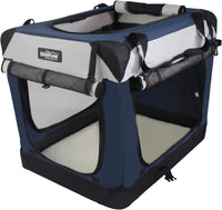EliteField 4-Door Folding Soft Dog Crate with Curtains – Essentials for Dogs - Navy Blue+Gray / 42.0"L x 28.0"W x 32.0"H - image 2