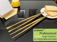 JETKONG 2 Pcs 14-Inch Cooking Tweezers Extra Long Stainless Steel Food Tweezers Kitchen Tweezer Tongs (Gold)