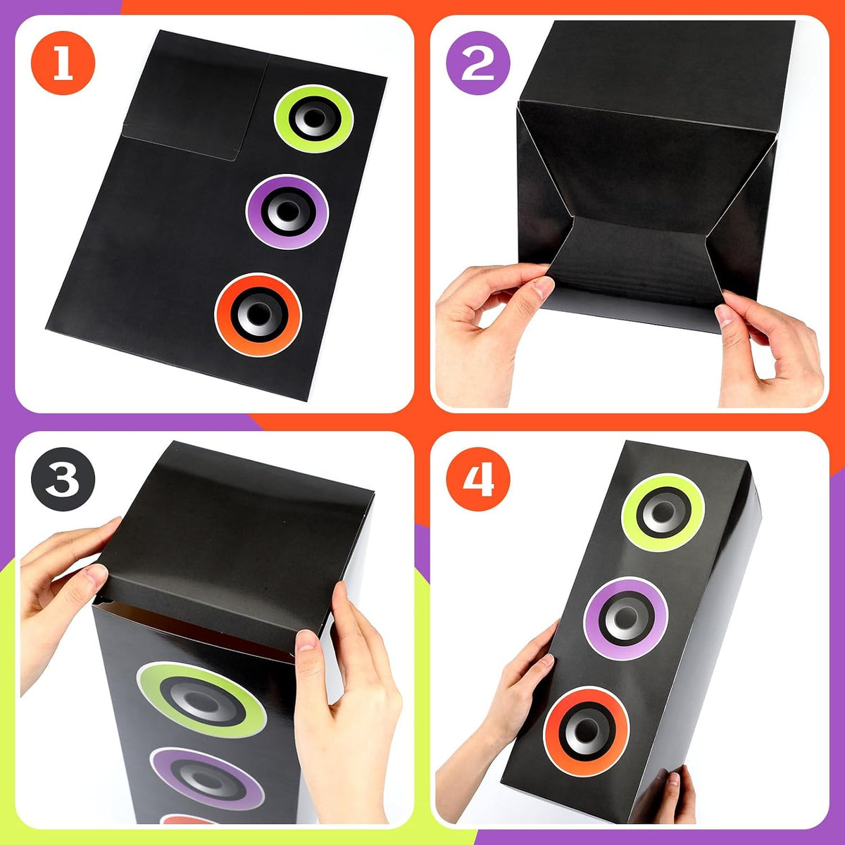 Humyoun 4 piece 80s 90s paper boombox party decoration boxes in colorful print - view 6
