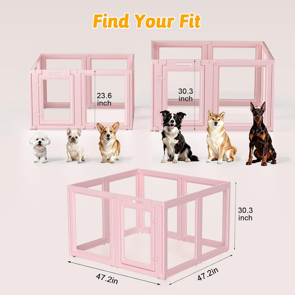 DIY Clear Acrylic Dog Playpen House - Skin Pink / 8PCS / 30.3"H - image 3
