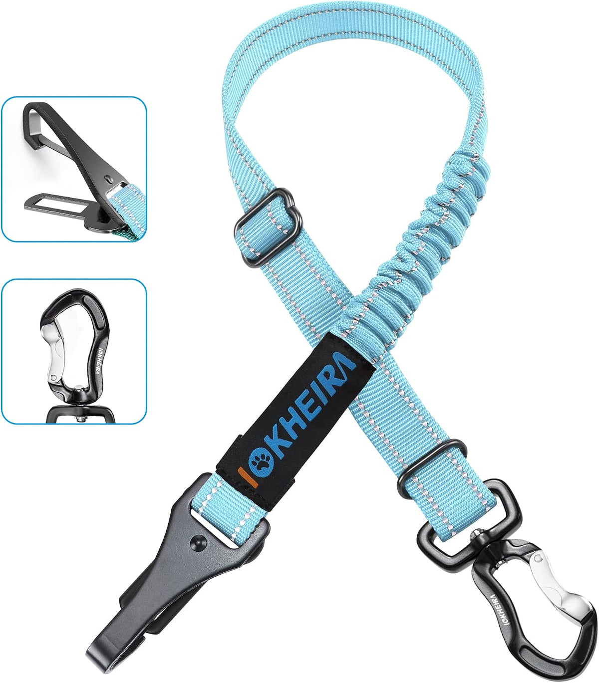 IOKHEIRA Dog Seatbelt, Updated Adjustable Harness Reflective Bungee Dog Car Seat Belt with Aviation - Light Bule