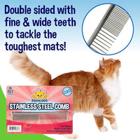 Bodhi Dog Stainless Steel Comb & Shampoo Brush - Bath & Shower Supplies for Dogs & Cats - Removes Shedding, Mats & Tangles - Pet Grooming Scrubber Bundle (Blue)