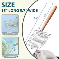 Cat Litter Scoop, Stainless Steel Kitty Metal Scooper with Hook and Hole – Daily Care for Cats - 9.8"Handle - image 4
